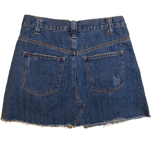 Free People We The Free Saratoga Blue Pleated Frayed Hem Distressed Denim Skirt - Picture 2 of 14